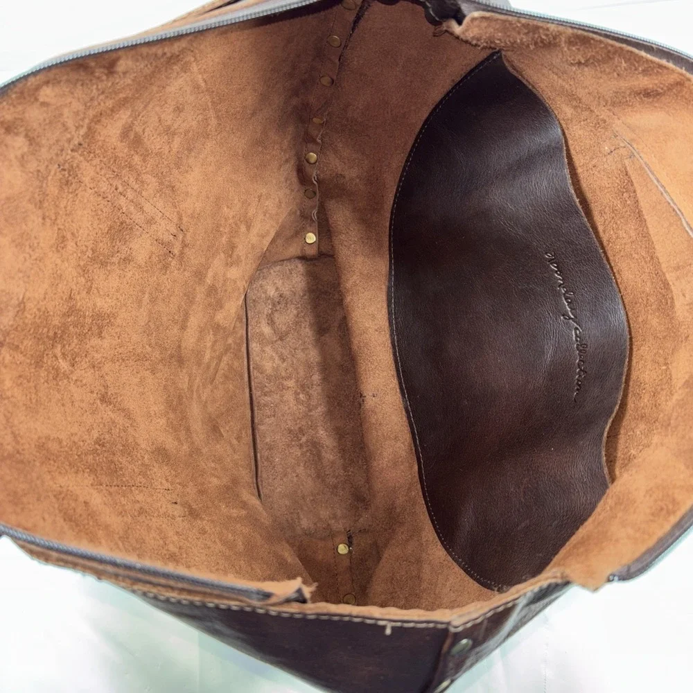Noonday Collection Leather Arcadia Tote Bag Spacious‎ Purse Brown Braided Straps